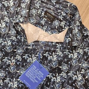 Bugatchi Shirt Mens‎ XXL Blue 8 Way Stretch OoohCotton Tech Geometric Floral